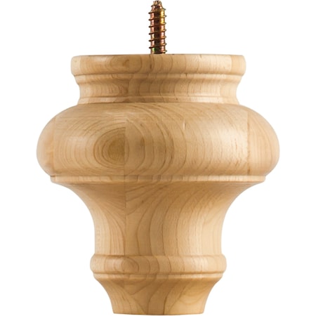 Hardware Resources 4" Wx4"Dx4"H Rubberwood Turned Transitional Bun Foot BF4-RW